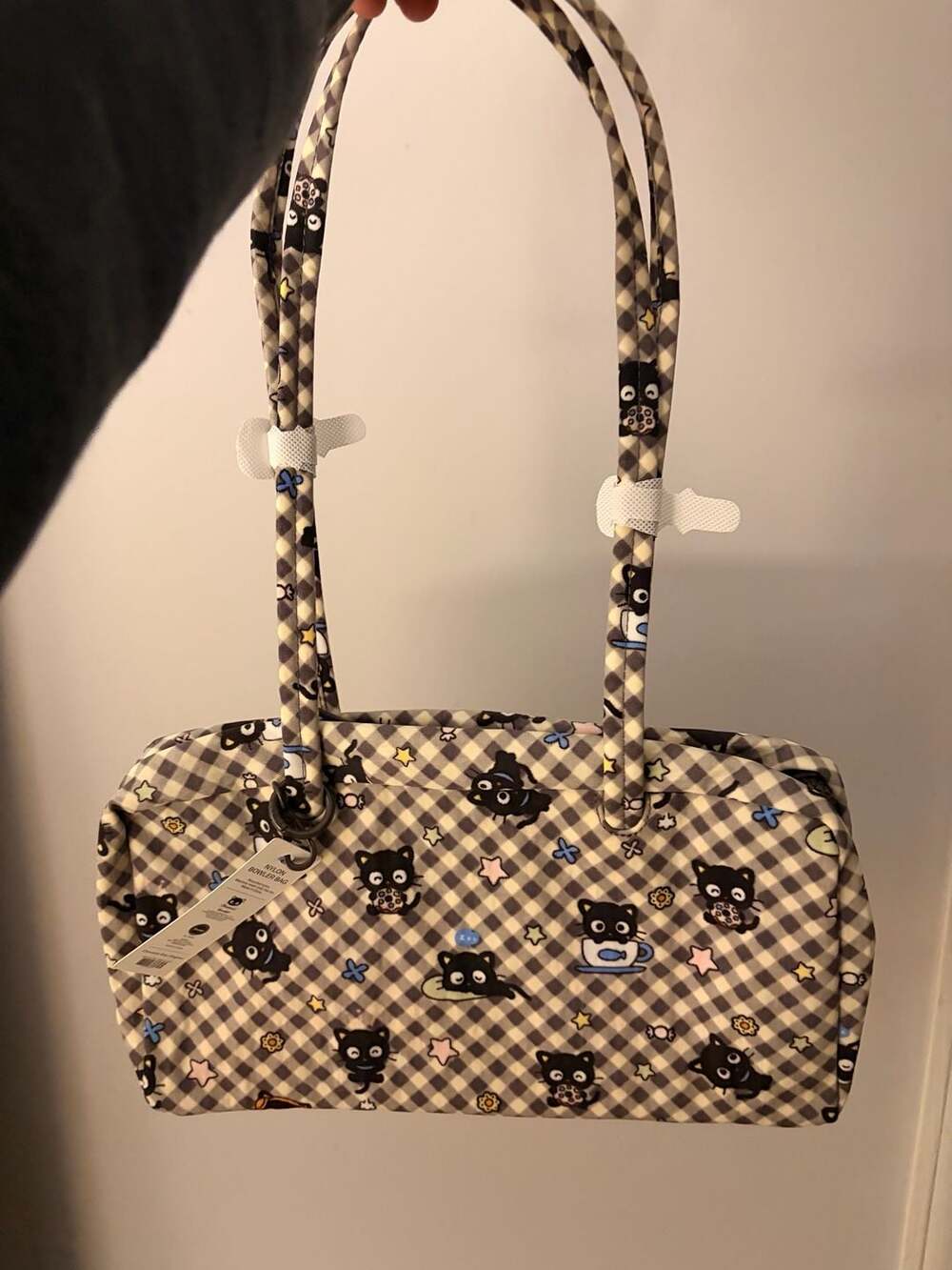 BAGGU Chococat Nylon Bowler Bag Chococat Gray Gingham